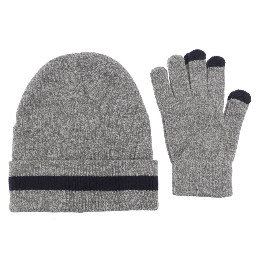 Men nicci Scarves, Gloves & Hats | Nicci Mens - Classic Stripe Hat And Glove Set Light Grey