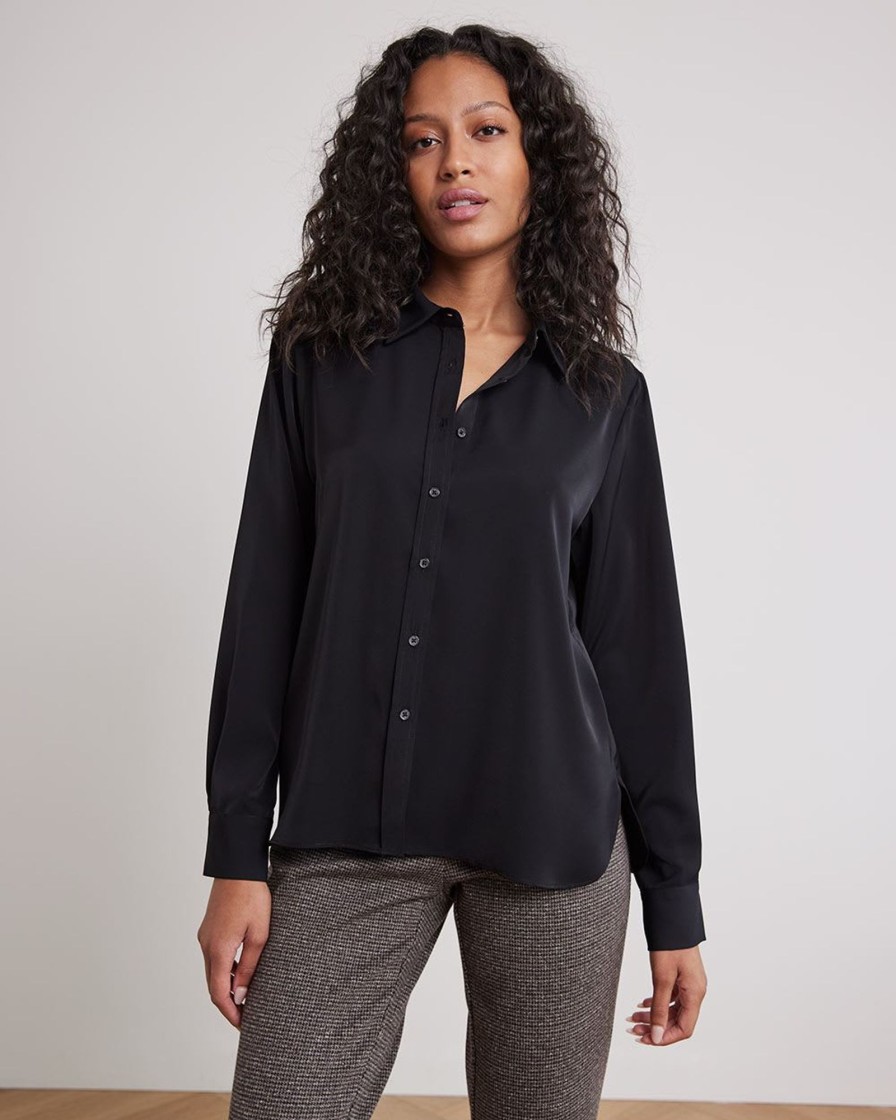 Women r.w. & co. Blouses & Shirts | Long-Sleeve Buttoned-Down Twill Blouse Black