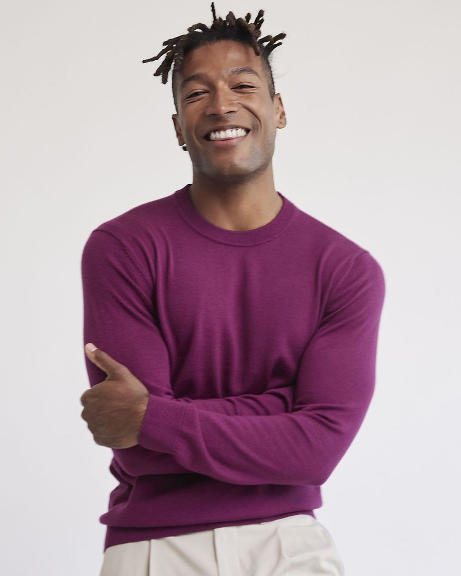 Men r.w. & co. Sweaters & Cardigans | Merino-Wool Crew-Neck Sweater Purple Potion