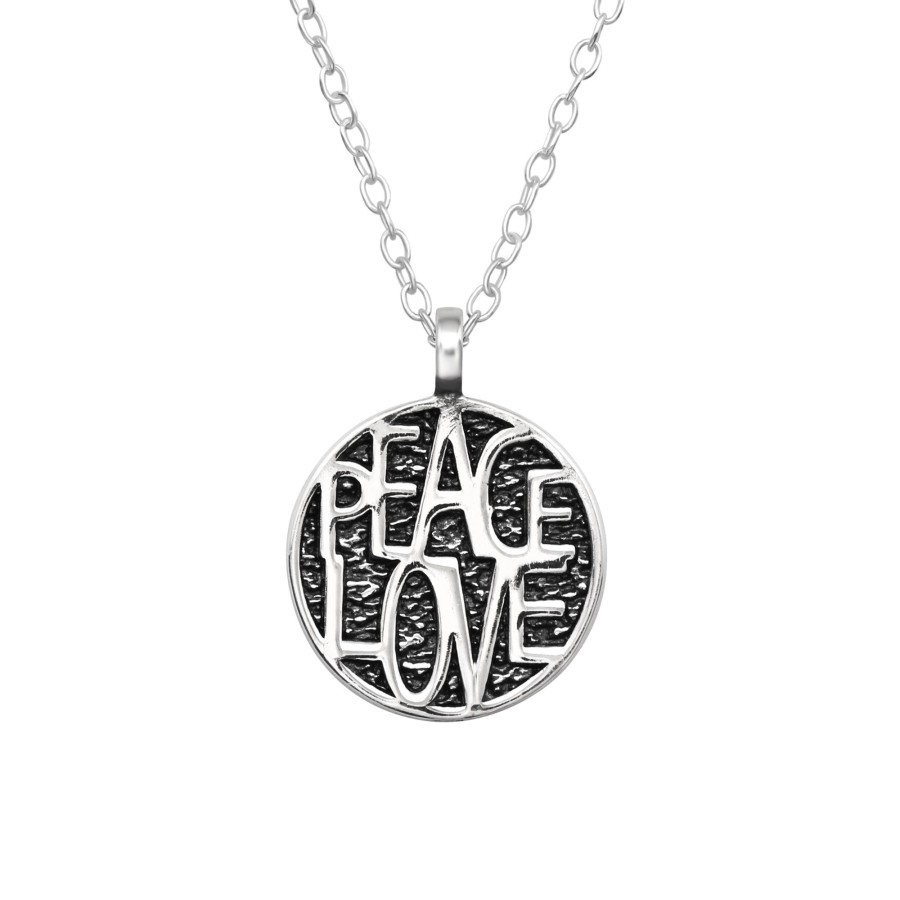 Women ag sterling Jewelry | Sterling Oxidized Peace And Love Pendant Necklace - Ag Sterling Silver