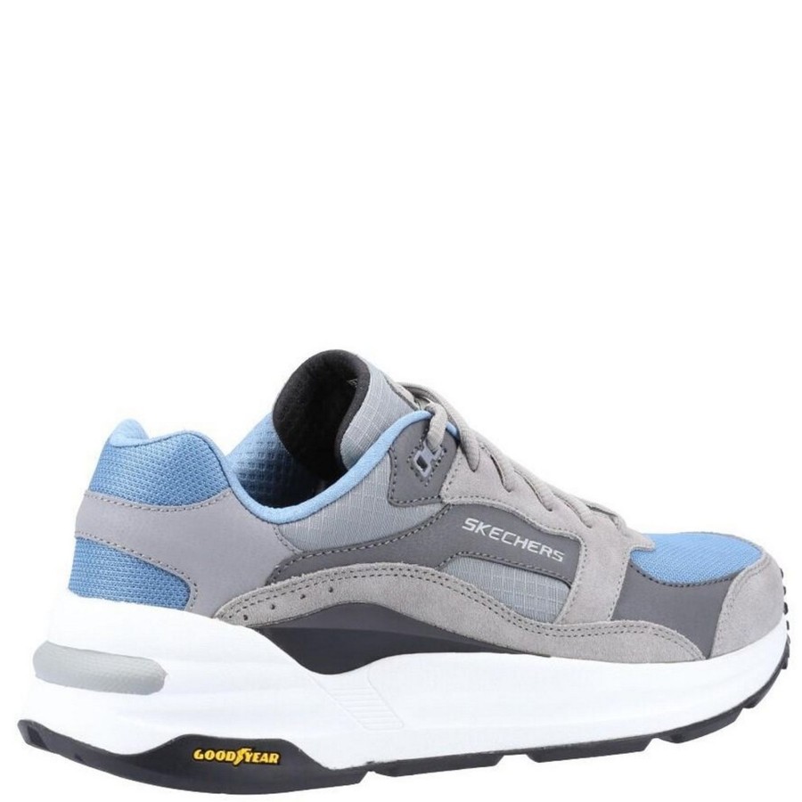 Men skechers Shoes | Skechers - Mens Global Jogger Leather Sneakers Light Grey