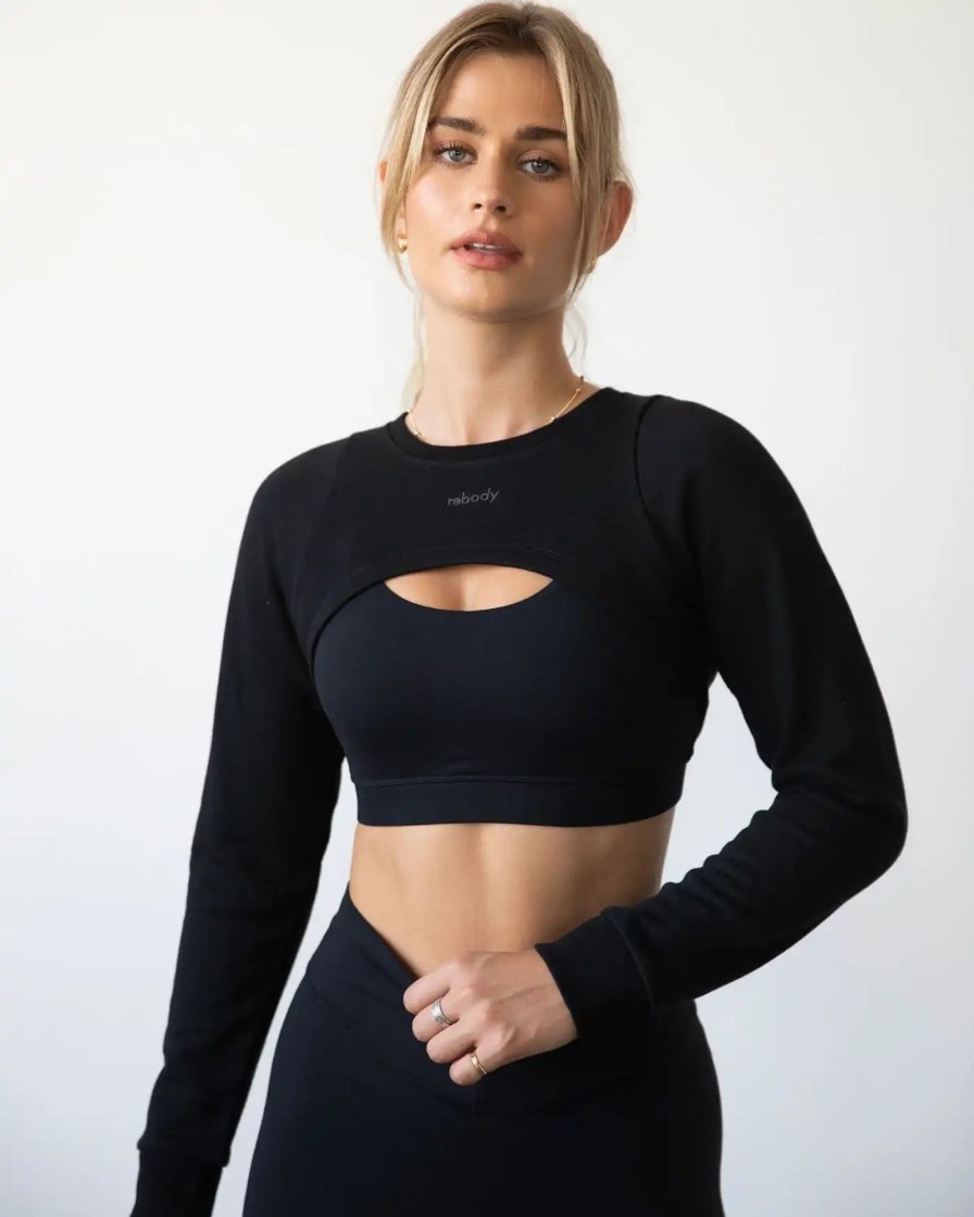 Women rebody active Active Tops | Rebody - Sport X Shrug French Terry Sweatshirt Black