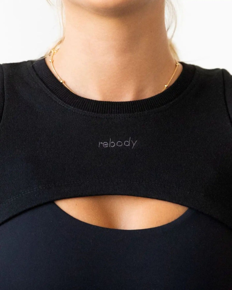 Women rebody active Active Tops | Rebody - Sport X Shrug French Terry Sweatshirt Black