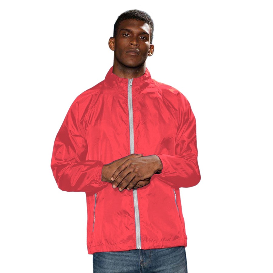 Men 2786 Coats & Jackets | 2786 - Mens Contrast Lightweight Windcheater Shower Proof Jacket Light Red