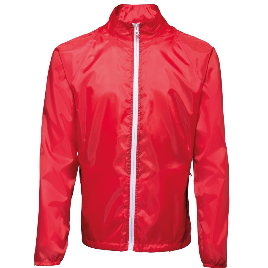 Men 2786 Coats & Jackets | 2786 - Mens Contrast Lightweight Windcheater Shower Proof Jacket Light Red