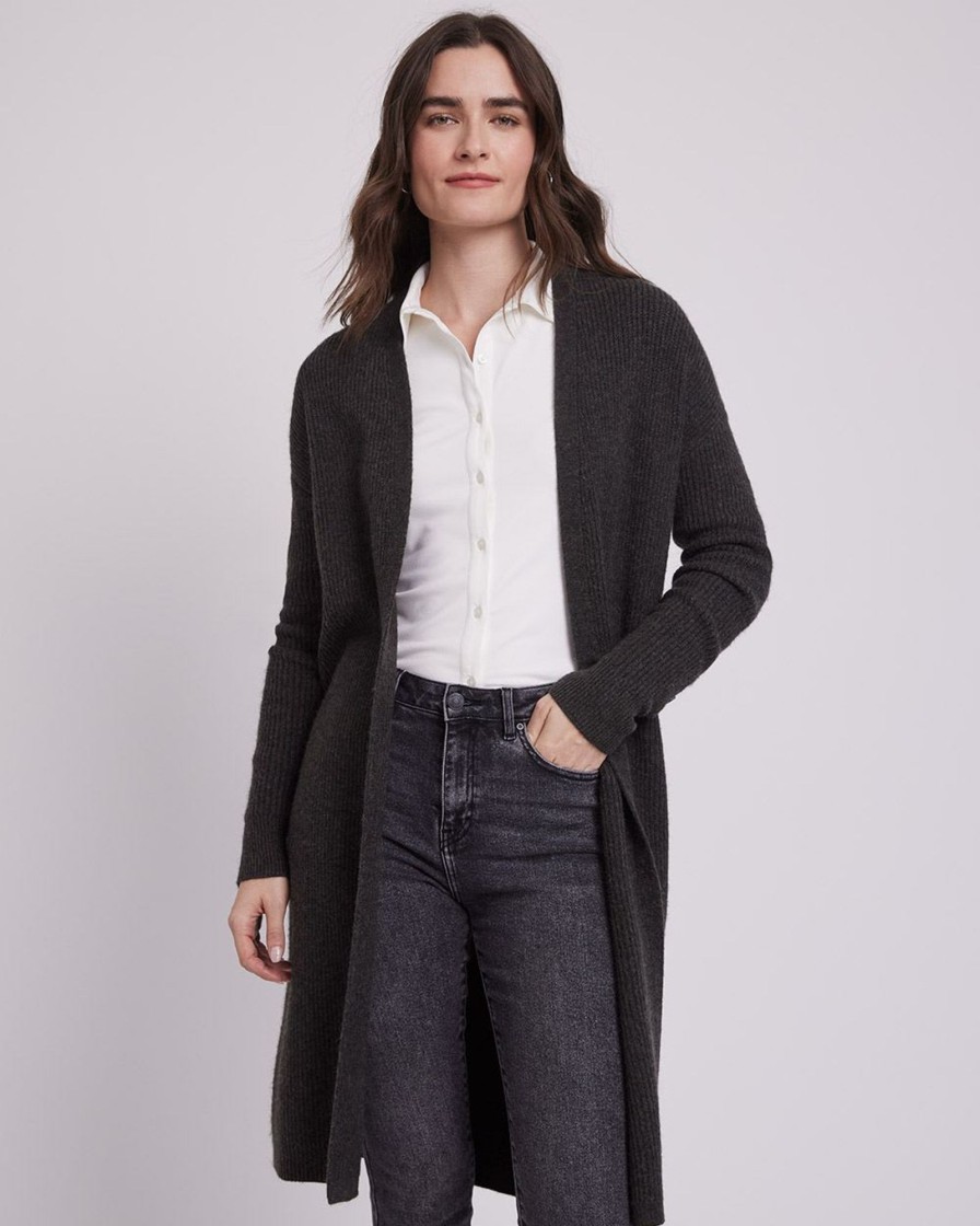 Women r.w. & co. Sweaters & Cardigans | Long-Sleeve Long Open Cardigan Black Coffee Mix