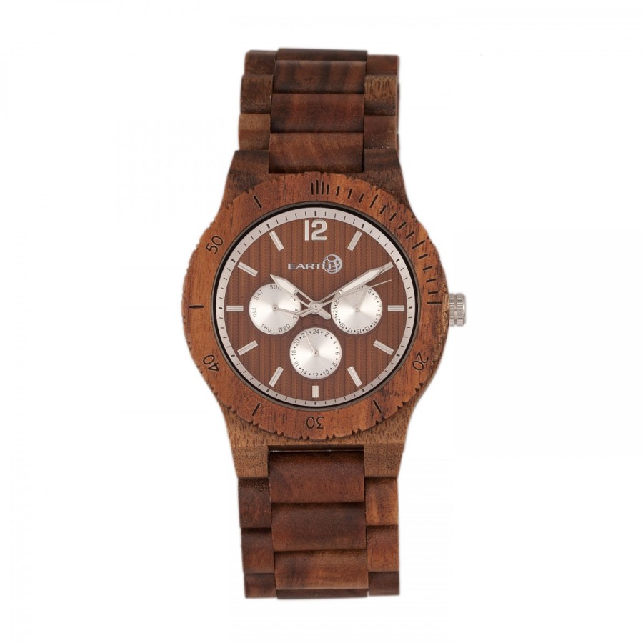 Women earth wood Watches | Earth Wood - Bonsai Bracelet Watch W/Day/Date - Red Medium Green