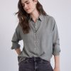 Women r.w. & co. Blouses & Shirts | Long-Sleeve Buttoned-Down Brushed Twill Blouse Dark Htr Grey