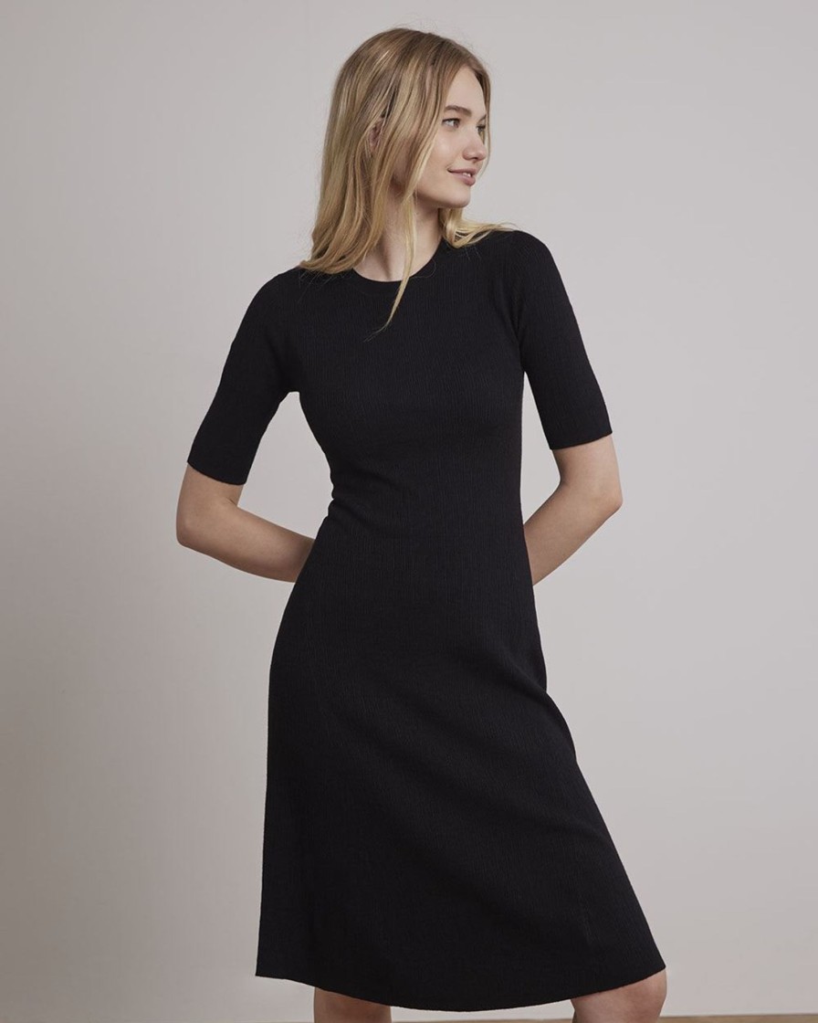 Women r.w. & co. Dresses & Jumpsuits | Fit And Flare Elbow-Sleeve Midi Dress Black