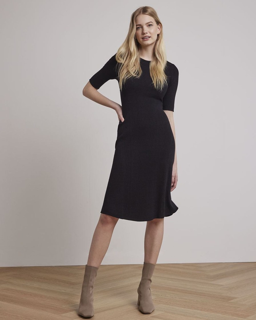 Women r.w. & co. Dresses & Jumpsuits | Fit And Flare Elbow-Sleeve Midi Dress Black