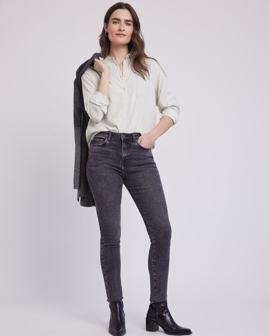 Women r.w. & co. Blouses & Shirts | Long-Sleeve Buttoned-Down Brushed Twill Blouse Rainy Day