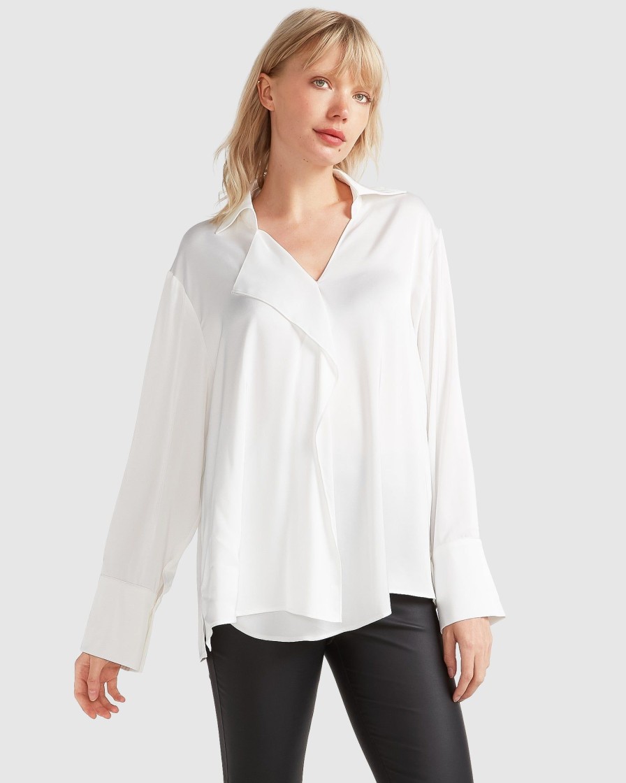 Women belle & bloom Blouses & Shirts | Belle & Bloom Gemini Waterfall Shirt White