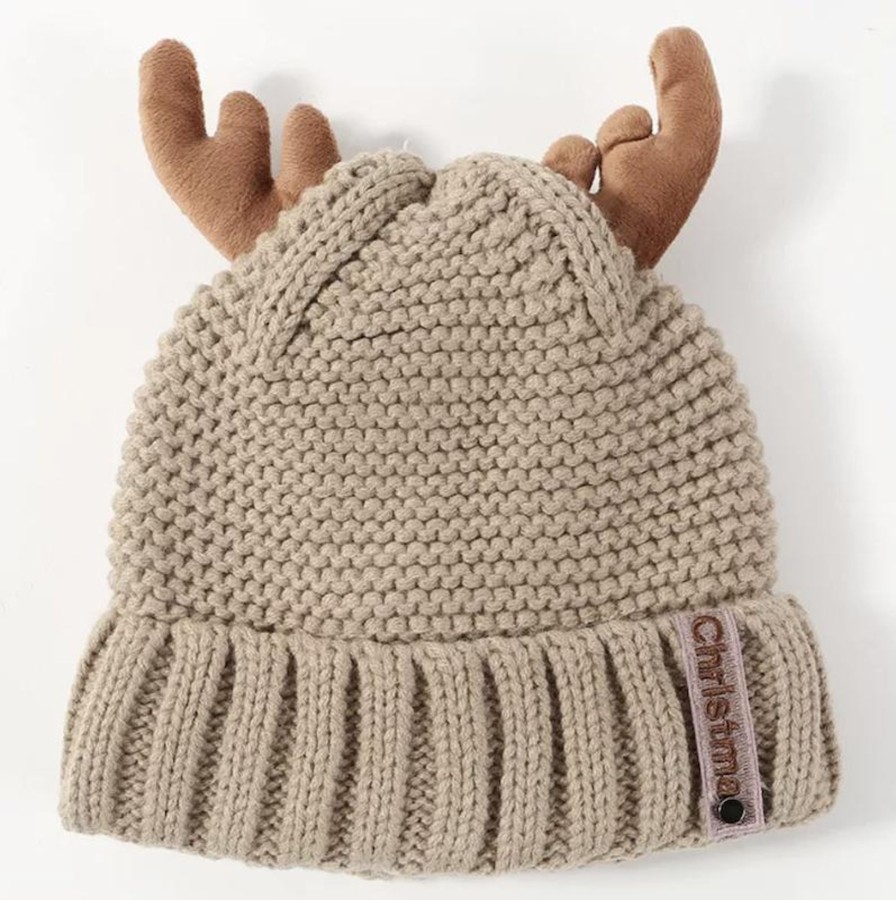 Women don't ask Hats, Gloves, & Scarves | Cute Beige Beanie Hat With Antlers- Don'T Ask Light Beige