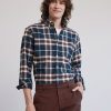 Men r.w. & co. Shirts | Regular-Fit Teal And Brown Plaid Flannel Shirt Dark Navy