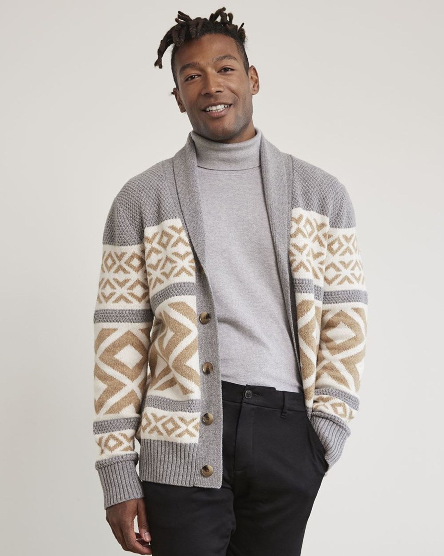 Men r.w. & co. Sweaters & Cardigans | Shawl-Collar Cardigan With Fair-Isle Pattern Medium Grey -