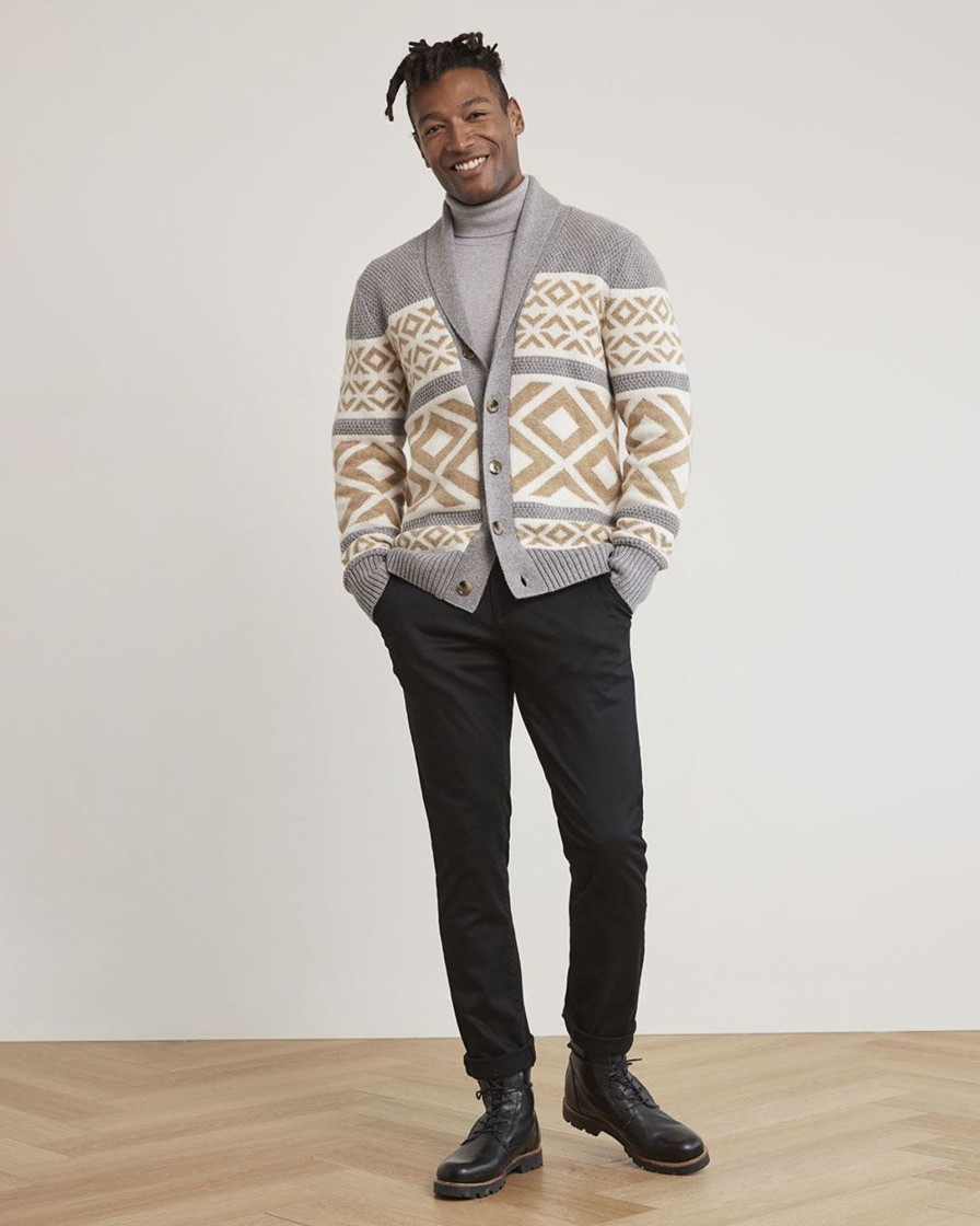 Men r.w. & co. Sweaters & Cardigans | Shawl-Collar Cardigan With Fair-Isle Pattern Medium Grey -