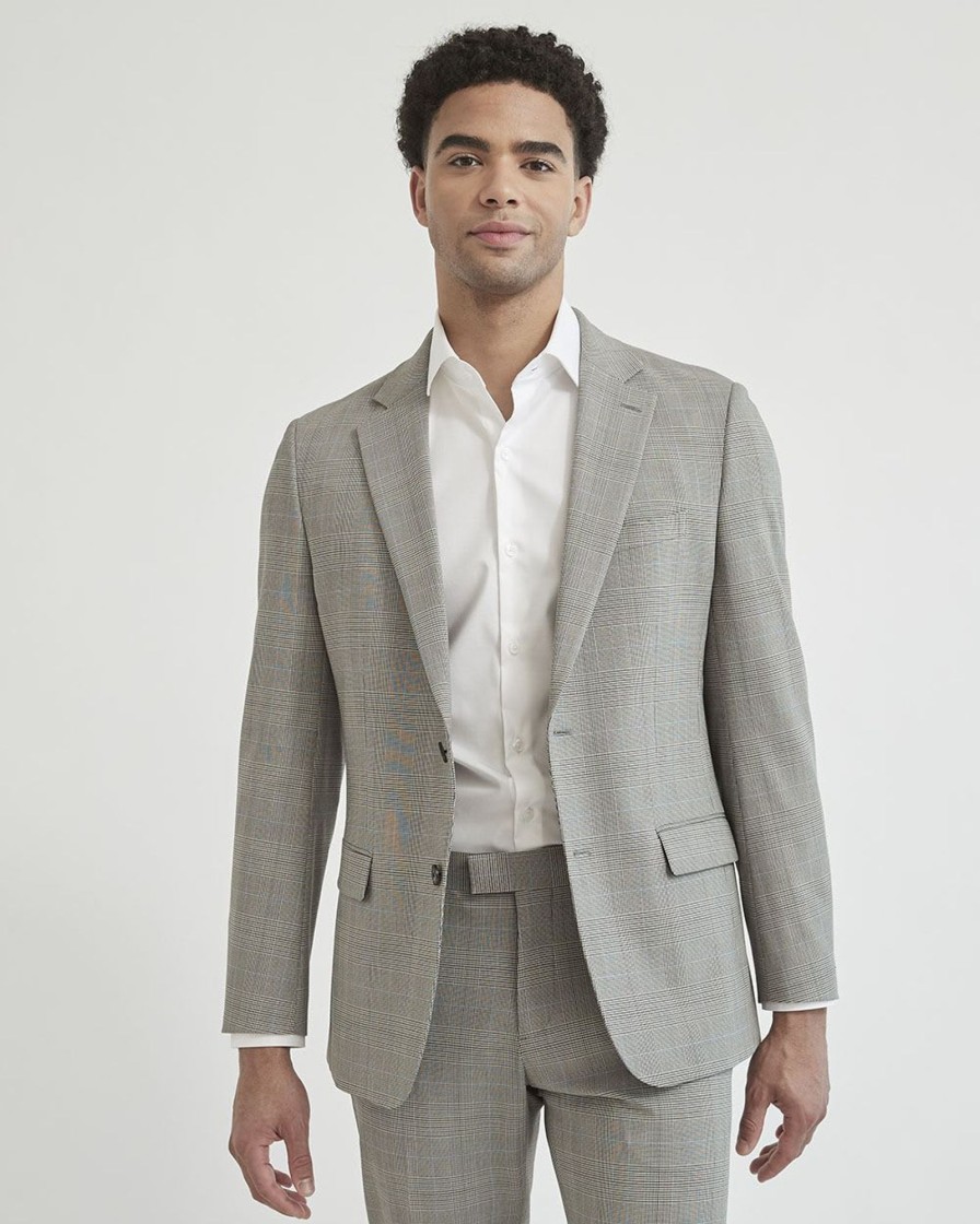 Men r.w. & co. Suits | Tailored Fit Stretch Beige Checkered Suit Blazer Oxford Tan Multi