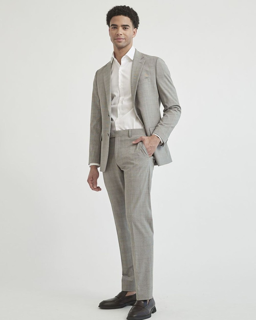 Men r.w. & co. Suits | Tailored Fit Stretch Beige Checkered Suit Blazer Oxford Tan Multi