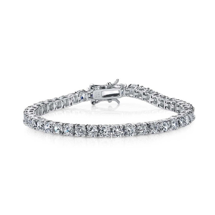 Women genevive Jewelry | Sterling Silver With 3Mm Coloured Cubic Zirconia Tennis Bracelet White