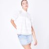 Women english factory Blouses & Shirts | English Factory- Short Sleeve Lace Babydoll Top White