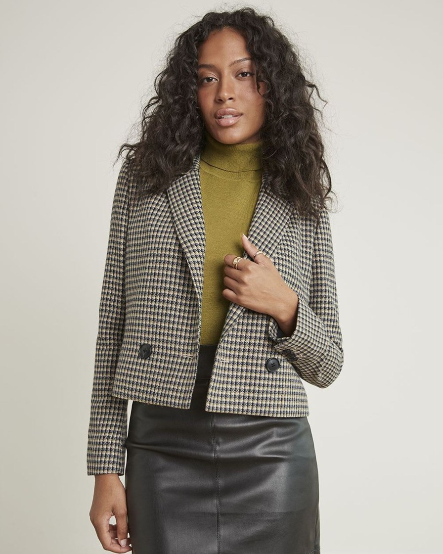 Women r.w. & co. Suits | Loose Double-Breasted Plaid Crop Blazer Plaid Multi