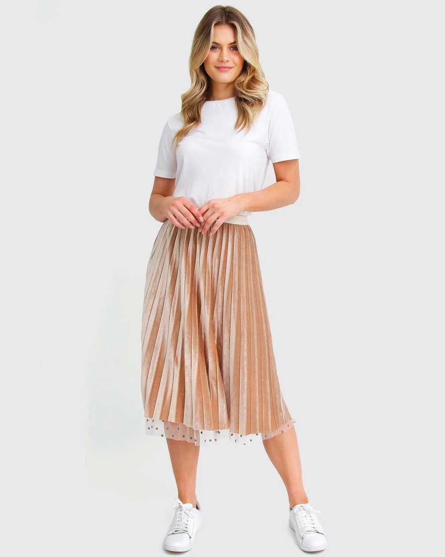 Women belle & bloom Skirts | Belle & Bloom Mixed Feeling Reversible Skirt Medium Beige