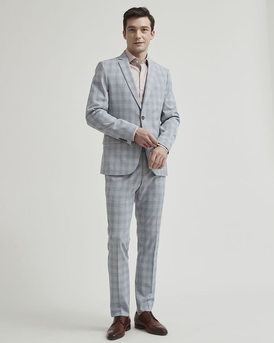 Men r.w. & co. Suits | Slim Fit Checkered Grey Suit Blazer Flint Gray